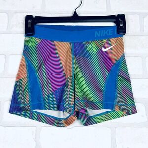 Nike Pro  XS Compression Shorts Neon Geometric Print Blue Pink Green Mesh